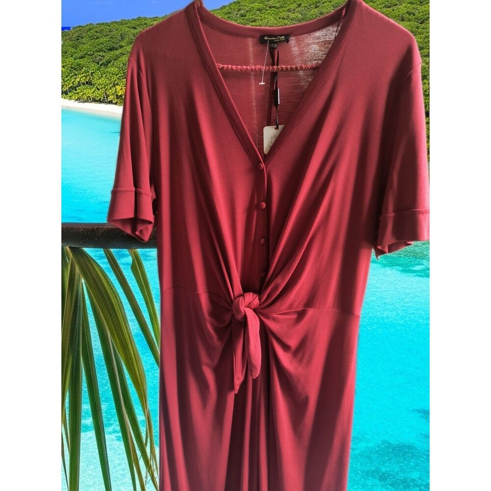NWT Massimo Dutti Deep Cranberry Red Flattering Soft Dress Medium Luxury
